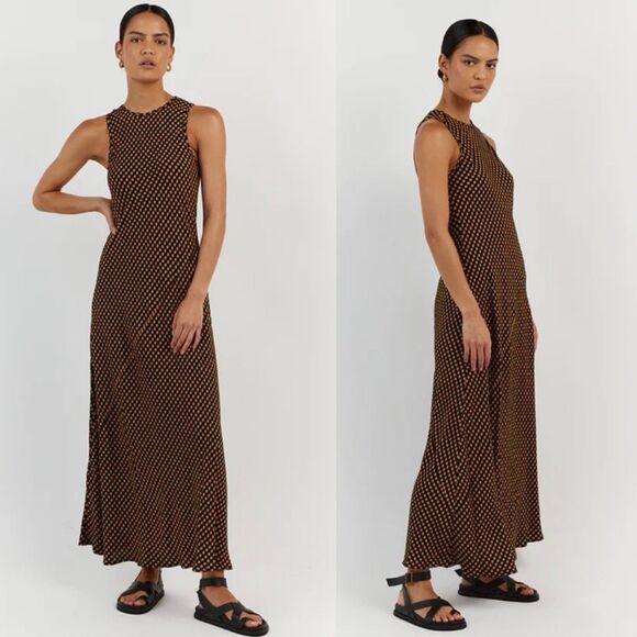 Dissh Mila Bias Cut Maxi Dress Size 2 Black Gold Geometric Sleeveless - Picture 10 of 10